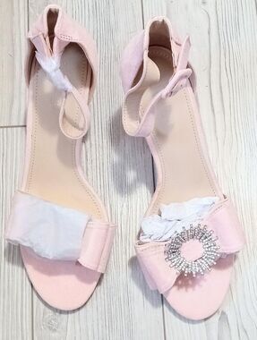 (36-4871) Coutgo Women's Light Pink Bow Heeled Sz 10